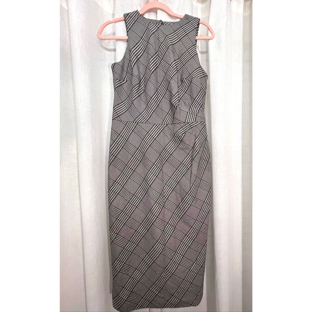 NWT Ann Taylor Women's Plaid Tucked Wrap Sleeveless Sheath Dress Black White 4